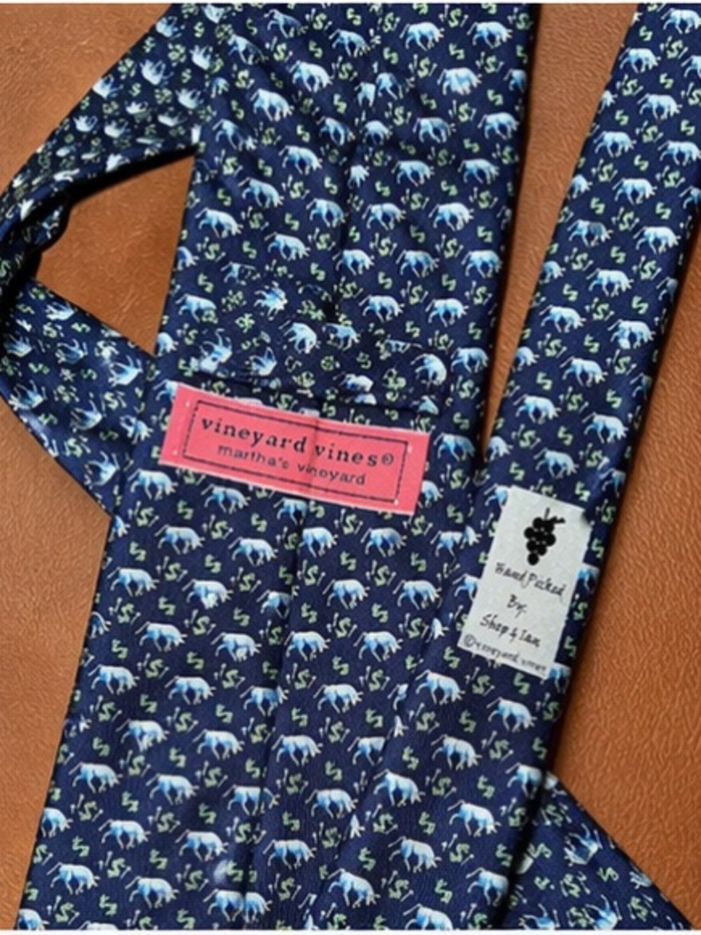 Vineyard Vines Navy Bulls & Dollar Sign Silk Tie Wall Street Finance Novelty - Picture 2 of 5